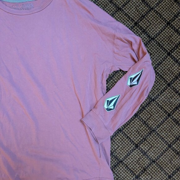 Volcom Men's Iconic Stone Long Sleeve T-Shirt Pink Size XS 100% Cotton Lounge - Picture 4 of 9